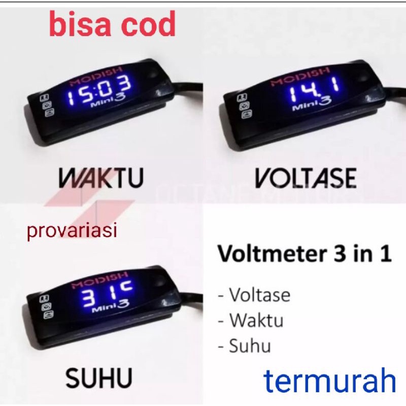 sale termurah voltmeter accu aki 3in 1 mini3 12v universal