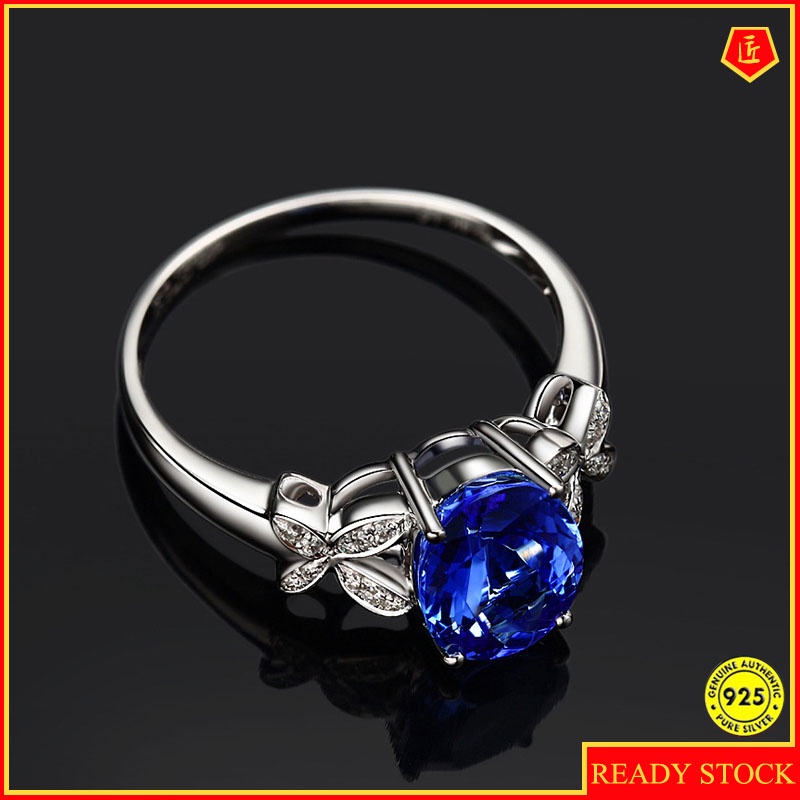 Full Diamond Bow Blue Crystal Diamond Ring