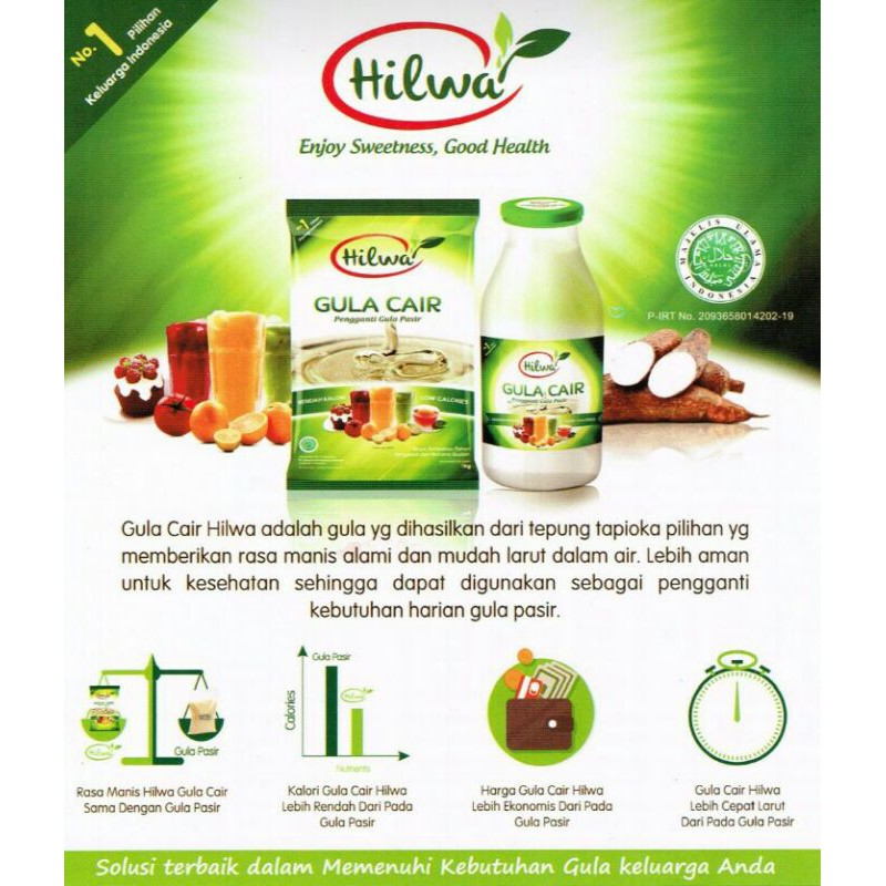 

Hilwa Gula Cair Hilwa / Gula Fructose Fruktosa Rendah Kalori Kemasan Bag 1kg