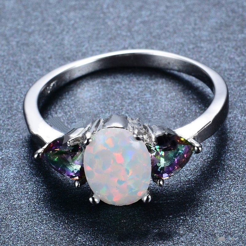 New Jewelry Opal Colorful Double Heart Ladies Ring