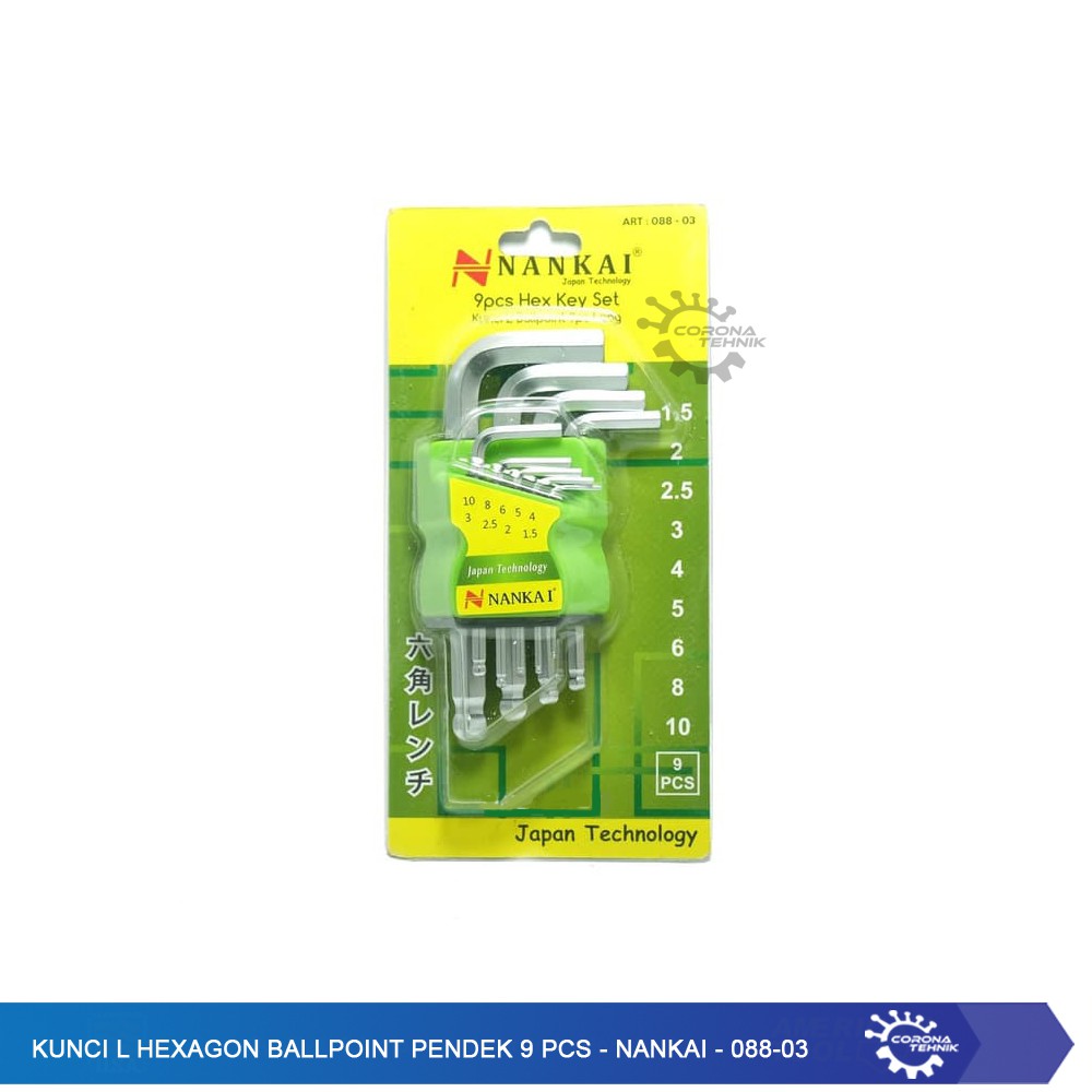 Kunci L Hexagon Ballpoint Pendek 9 Pcs - Nankai - 088-03