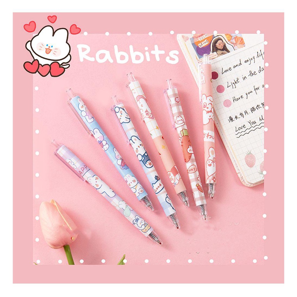 Pulpen Gel Tinta Hitam Motif Print Kartun Bunga Untuk Stationery Kantor