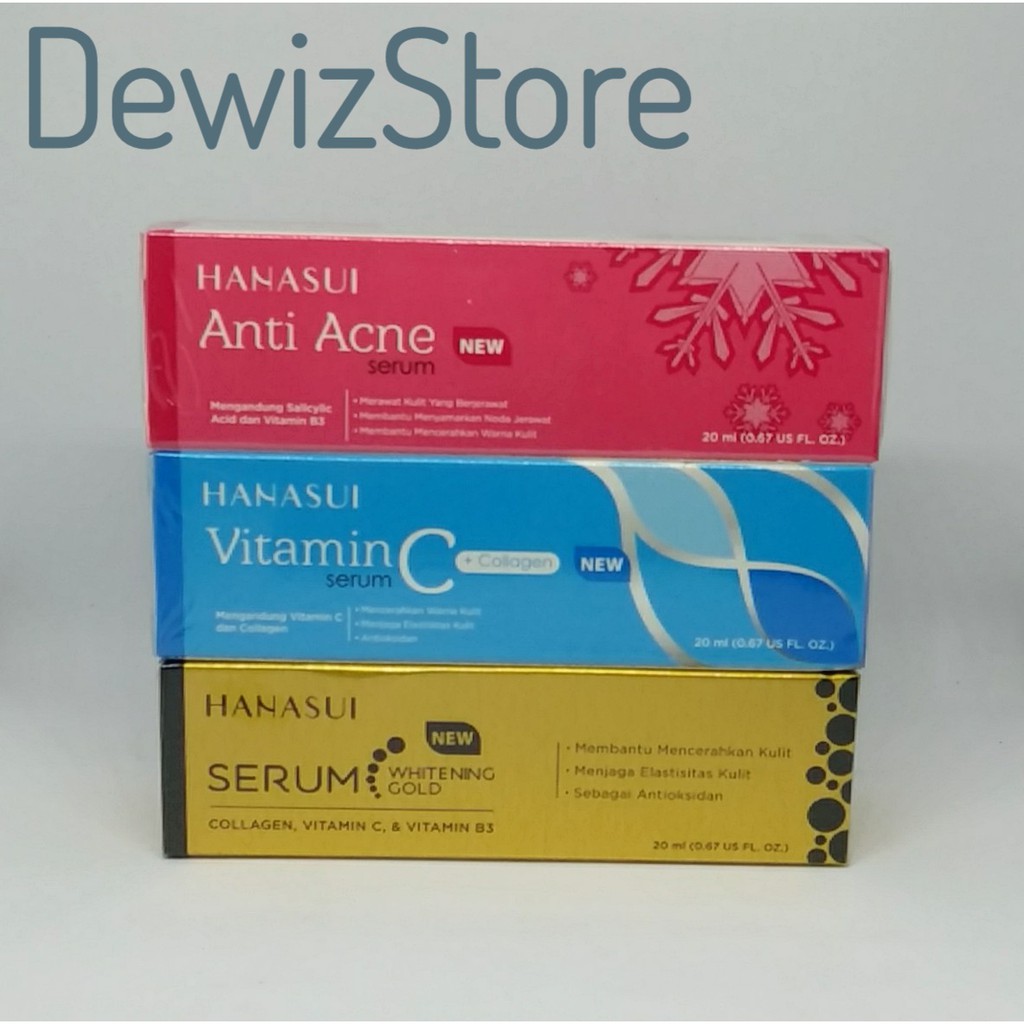 HANASUI SERUM WAJAH (ANTI ACNE, VITAMIN C+COLLAGEN &amp; WHITENING GOLD)