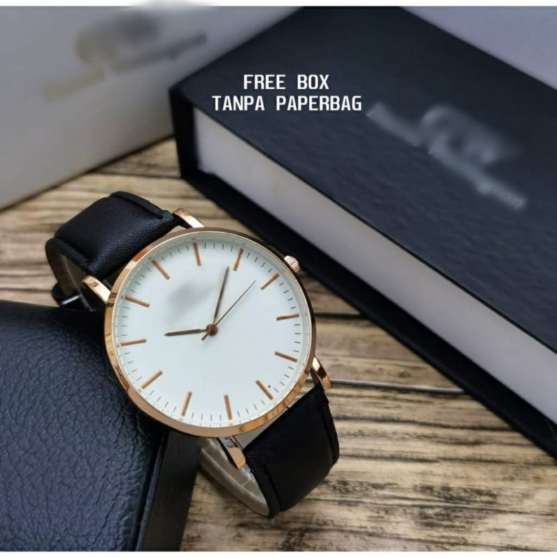JAM TANGAN PRIA WD KULIT PREMIUM KUALITI FREE BOX DAN PAPERBAGS DIAMETER 4.2CM||JAMTANGAN FASHION PRIA-NEW HITAMROSE PUTIH