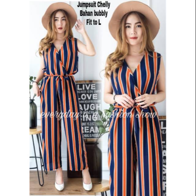 RESTOCK! JCNZ Jumpsuit Stripe Chelly / Jumsuit wanita salur terbaru (Ready 4 warna)