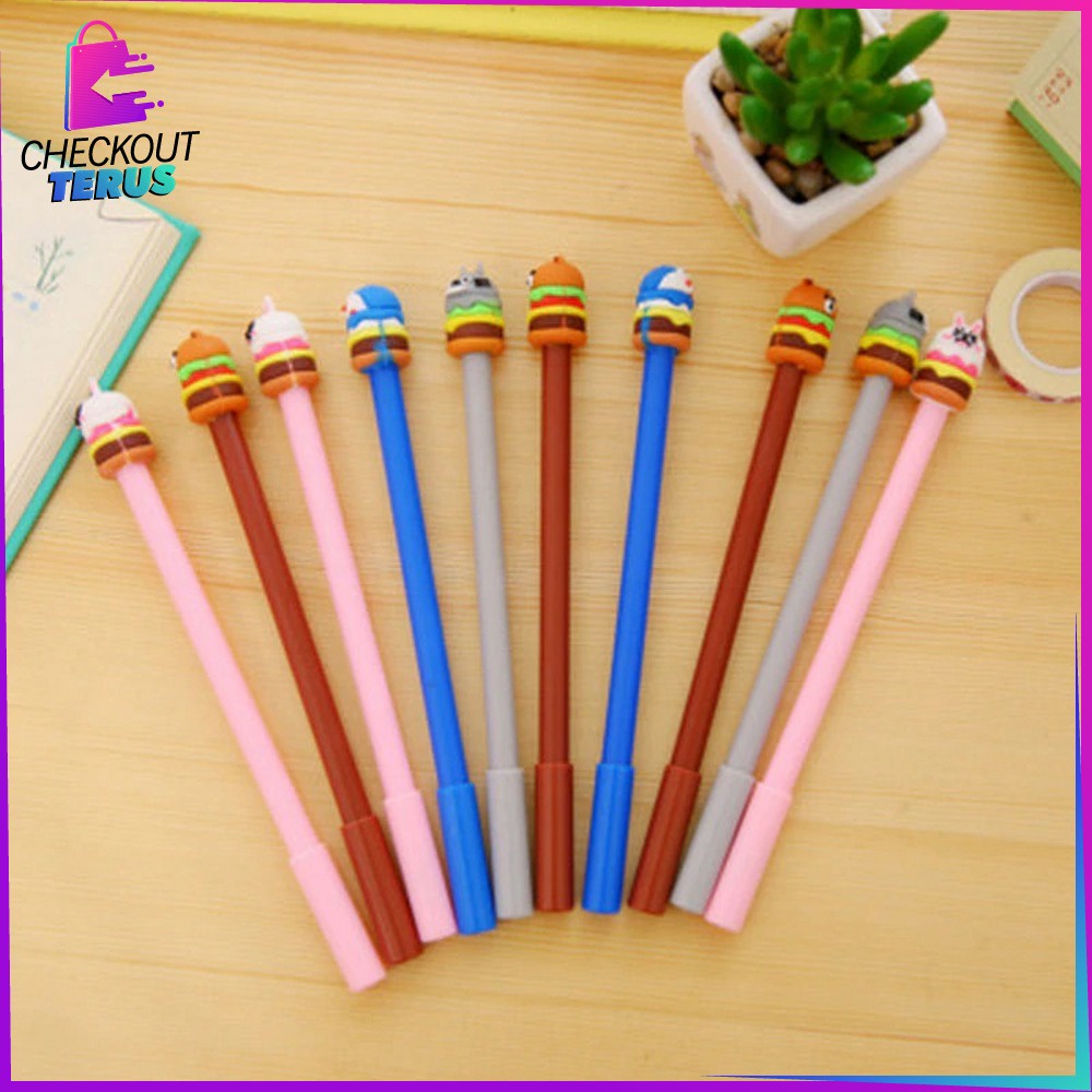 CT A7 Pena Hamburger Cartoon Stationary Pen Burger Kartun Line Alat Tulis Pulpen Bentuk Burger Unik