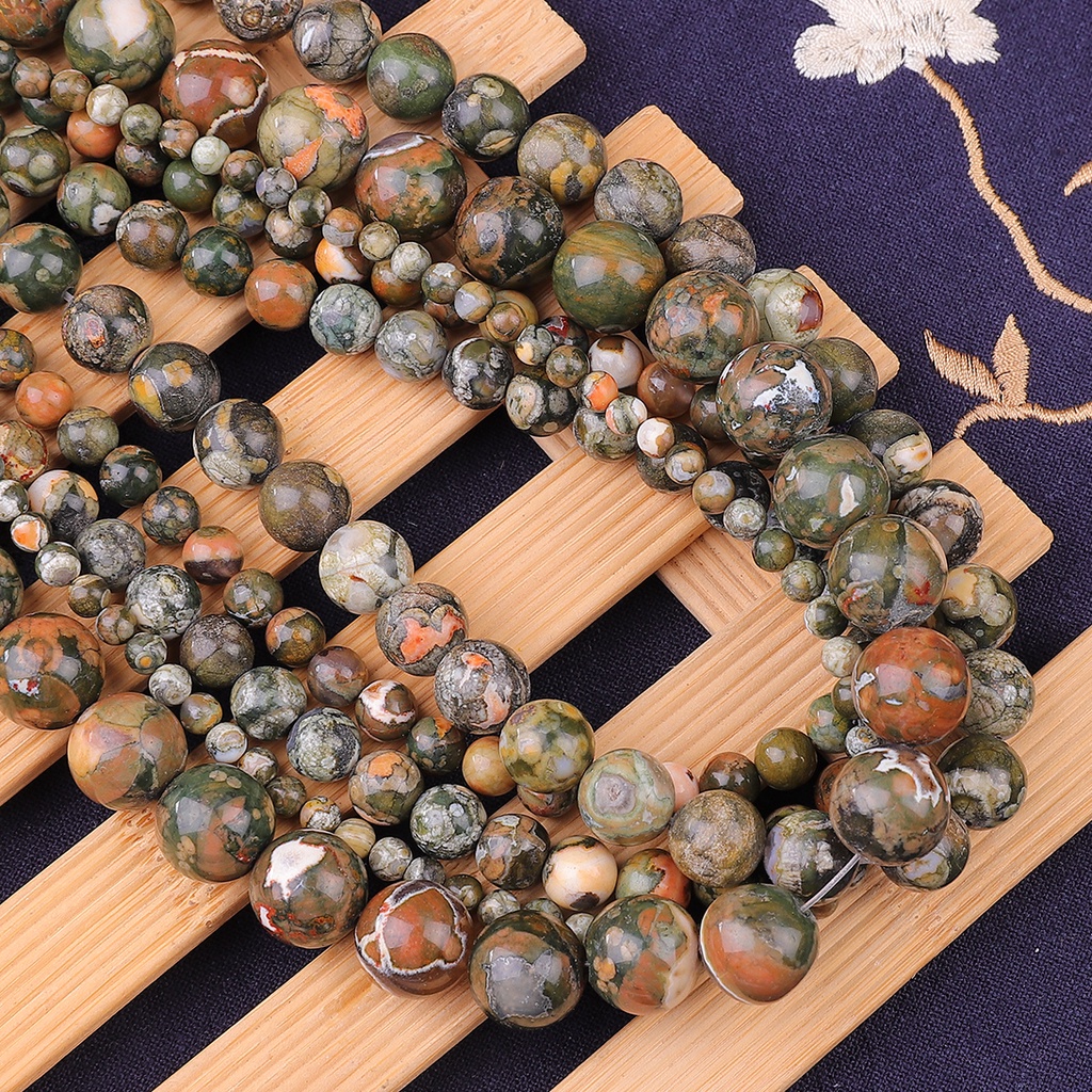 32-89 pcs Baru Alami Rhyolite Jasper Beads, Diameter 4/6/8/10/12mm, Diameter lubang sekitar 1mm, digunakan untuk Membuat Perhiasan DIY Strand