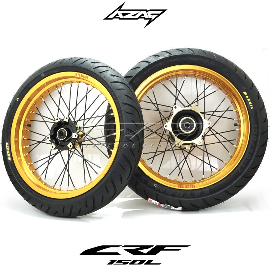 BAN SET SUPERMOTO HONDA CRF 150 VELG EXPEDITION GOLD 17/300 17/350 TROMOL SCARLET GOLD BLACK BAN MAX