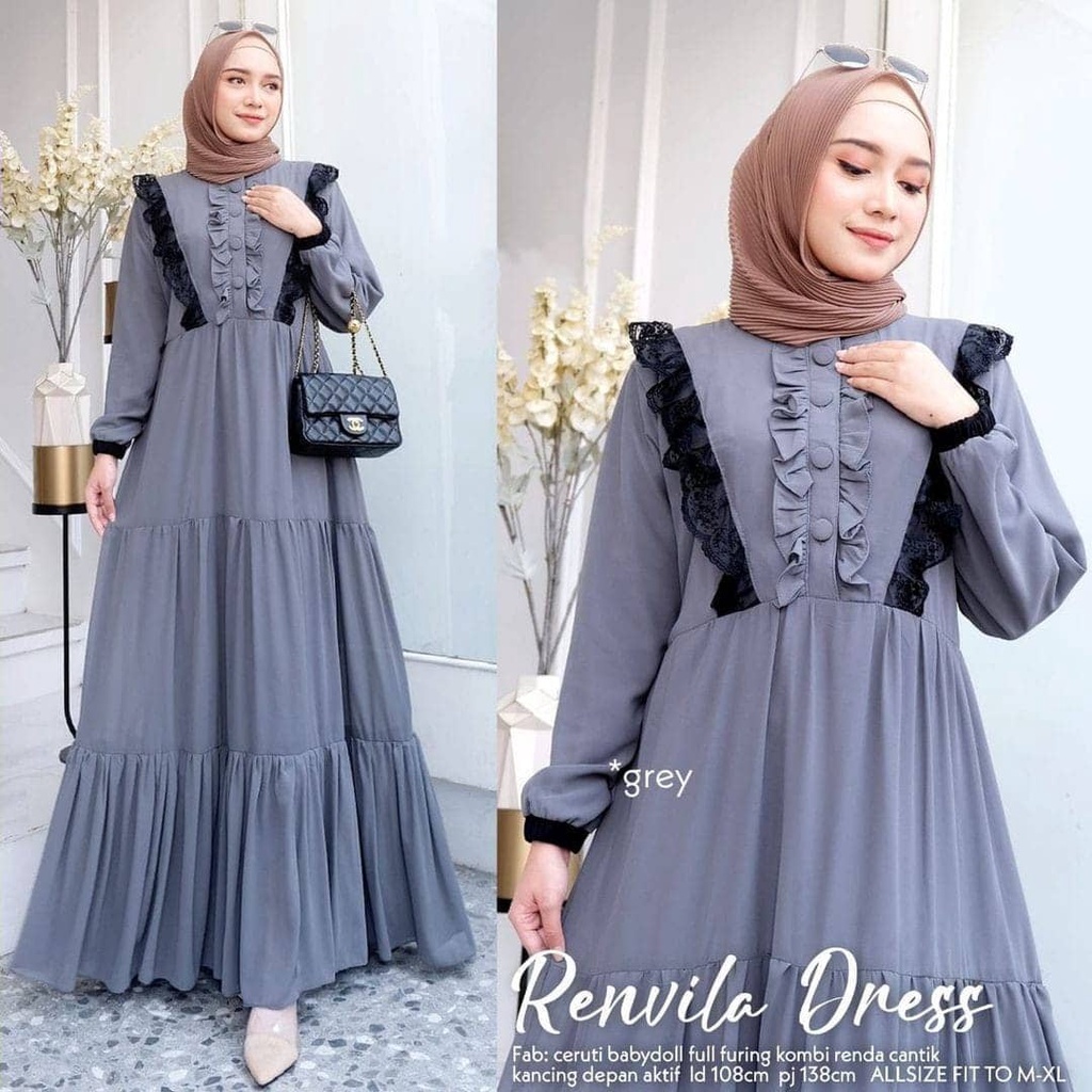 GAMIS WANITA RENVILA DRESS BL LD 110 CM PB 138 CM CERUTY BABYDOLL FULL PURING MIX RENDA KANCING DEPAN GAMIS WANITA TERBARU 2023 KEKINIAN MAXY DRESS WANITA JUMBO DRES CERUTY BABYDOLL PREMIUM MOTIF POLOS BAJU MUSLIM WANITA MODERN