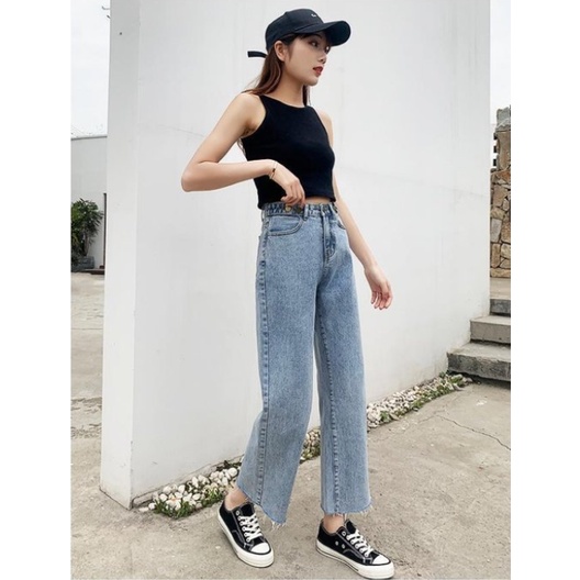 New diimpor fashion celana panjang perempuan high-waist lurus-kaki Premium celana jeans