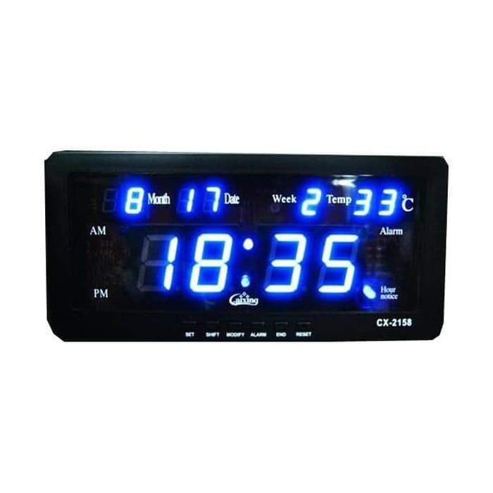 Jam Digital Meja dan Dinding CX-2158 Listrik Biru LED - Hijau muda