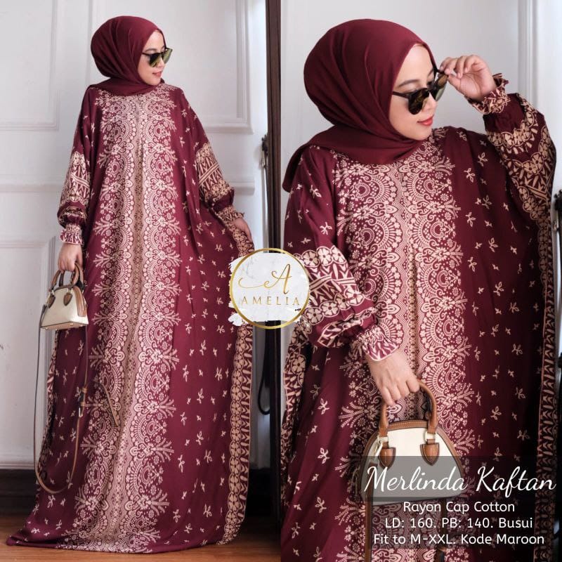 Merlinda Kaftan Size Jumbo XXXXL - Kaftan Batik Motif Mahkota Busui Resleting Lengan Panjang by Batik A W Dress Kaftan Kondangan