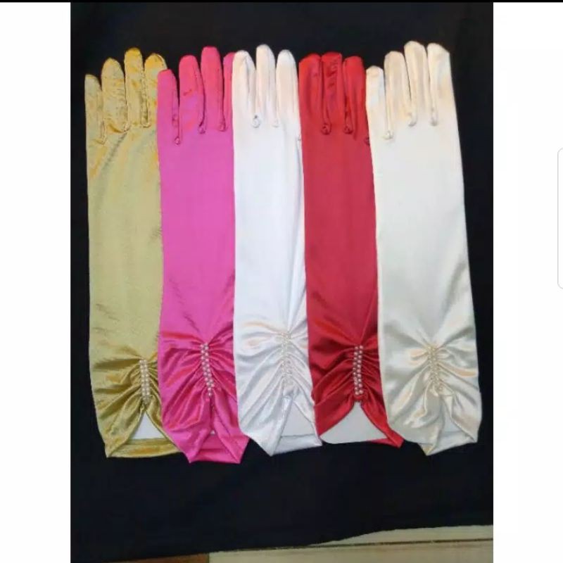 Sarung Tangan Pengantin Satin Mutiara Panjang- Gloves Pesta