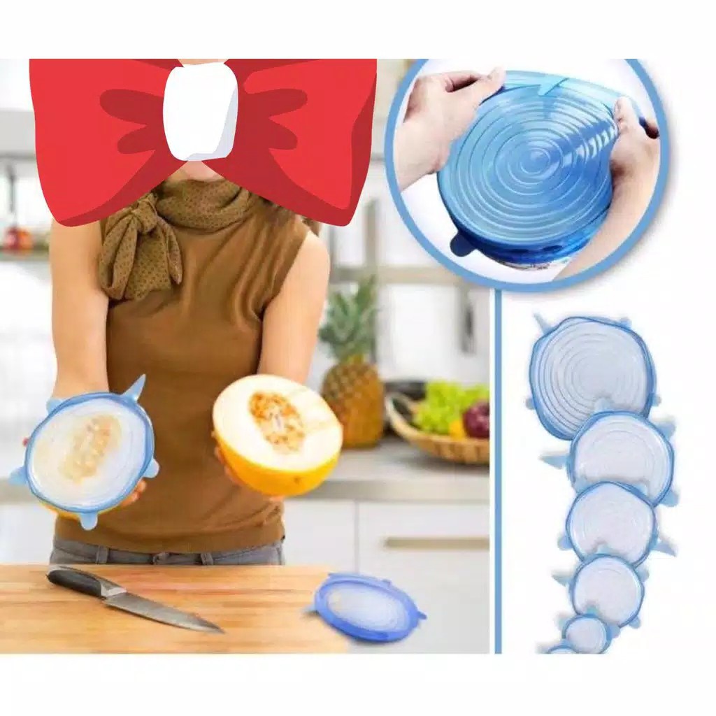 Karet Tutup Rantang Buah Segel Makanan Penutup Panci Mangkuk Silicon Set 6pcs