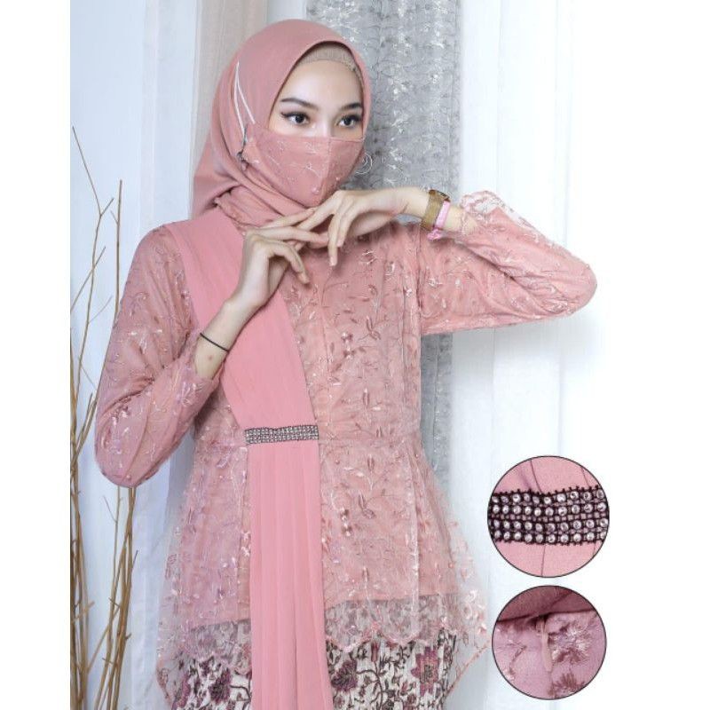 Melia kebaya - Atasan Kebaya Aurora Selendang / Kebaya Tulle Selendang / Navy / Coklat / Silver / Gold