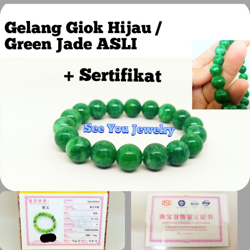 Gelang Batu Giok Hijau Asli berSertifikat
