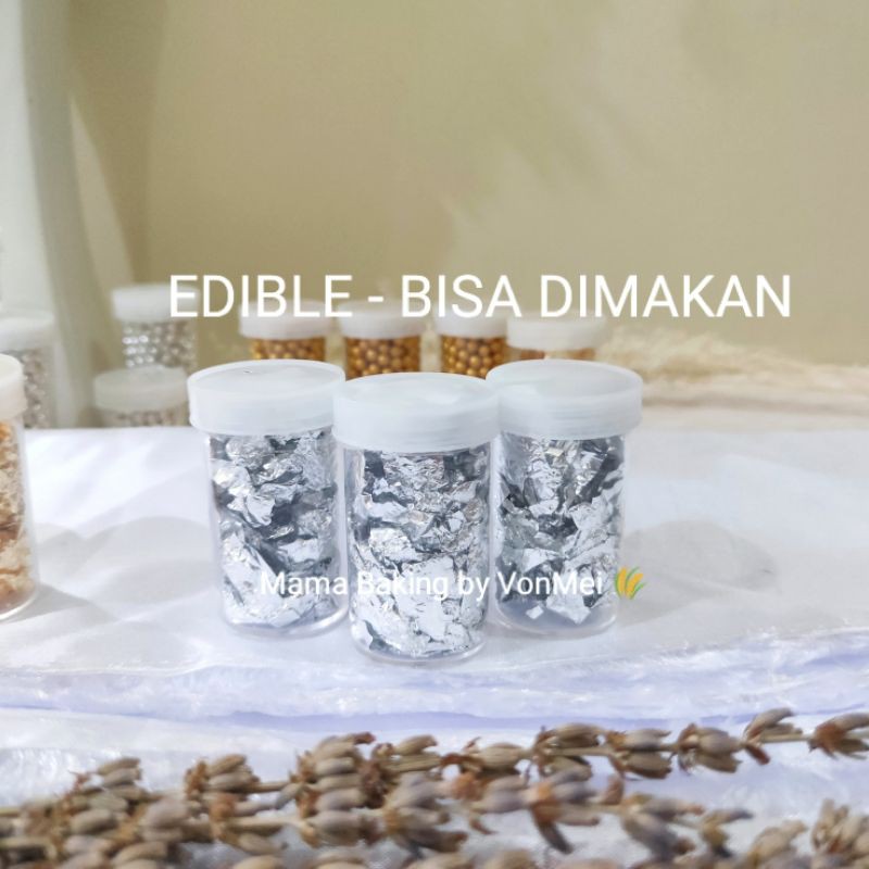 

EDIBLE SPRINKLE KERTAS SILVER LEAF CAKE TOPPING DECORATION