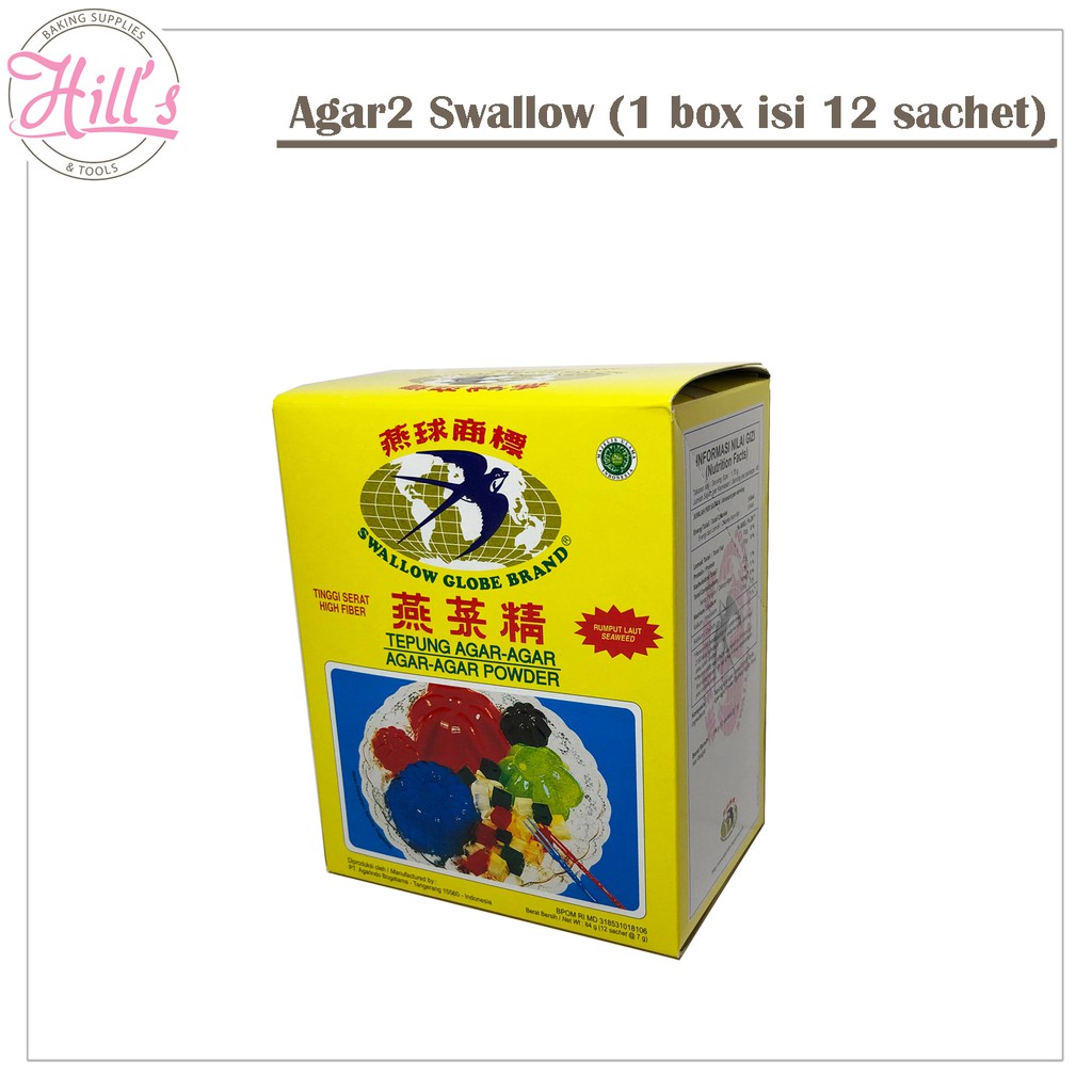 

AGAR AGAR SWALLOW GLOBE 1 BOX (isi 12 sachet @7 gr) / AGAR2 / AGAR