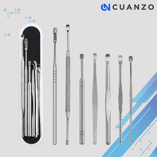 Pembersih Telinga Korek Kuping Ear Wax Picker 7 PCS / Korek Kuping Besi Stainless Steel Paket Komplit / Pembersih Kotoran Kuret Telinga Kering Basah  Stainless Korekan Kuping Telinga Besi / Kurek Kuping Stenlis Anak Dewasa Tahan karat Murah Original