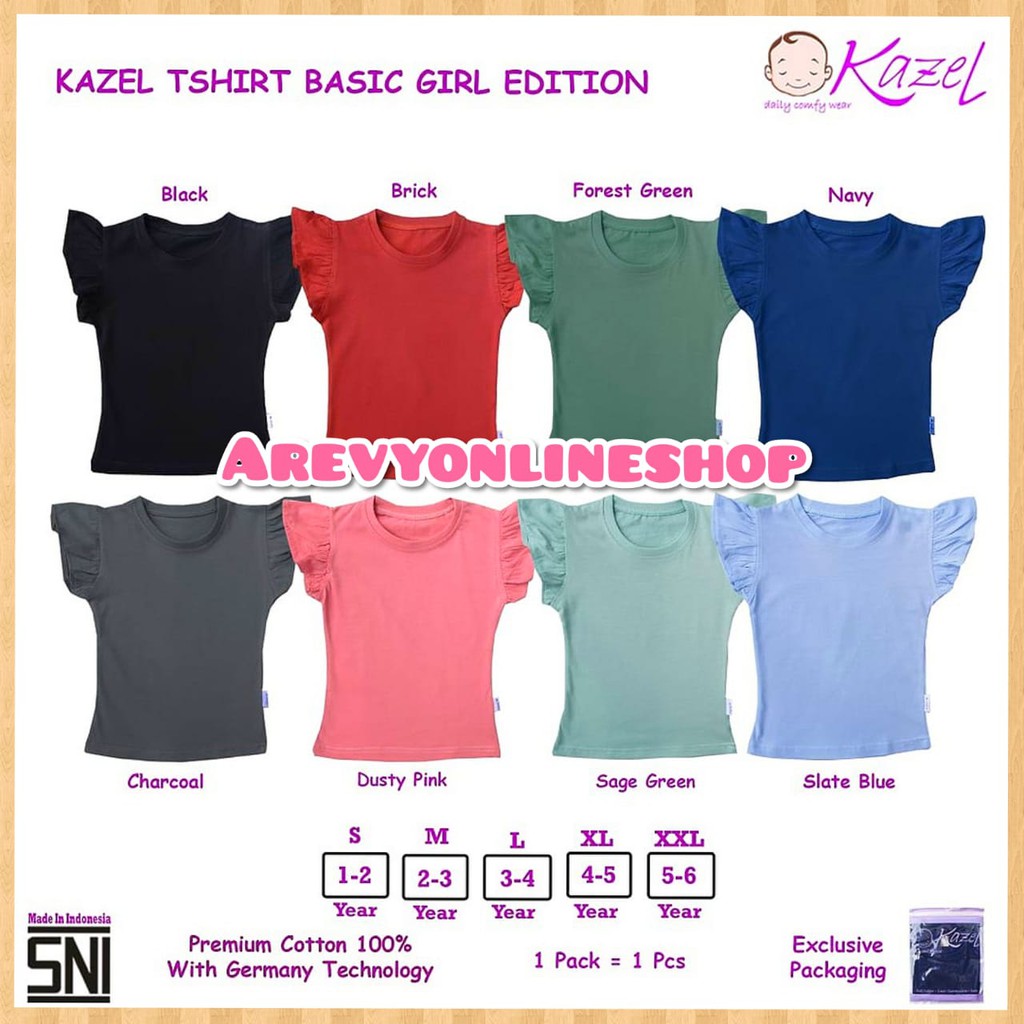 Kazel T Shirt Basic Girl Ruffle Tee Kaos Anak Perempuan 1-6 Tahun Baju Bayi