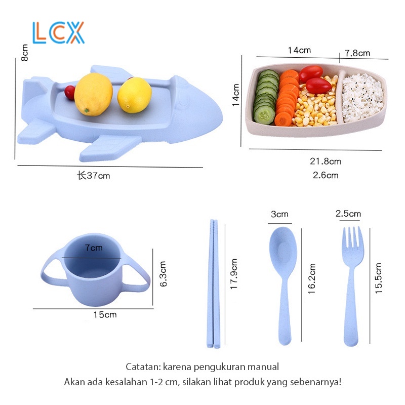 LCX 6 Pcs Set Tempat Makan Anak Piring Mangkuk Wheat Straw Pesawat Terbang  Mangkuk Bayi  BPA Free