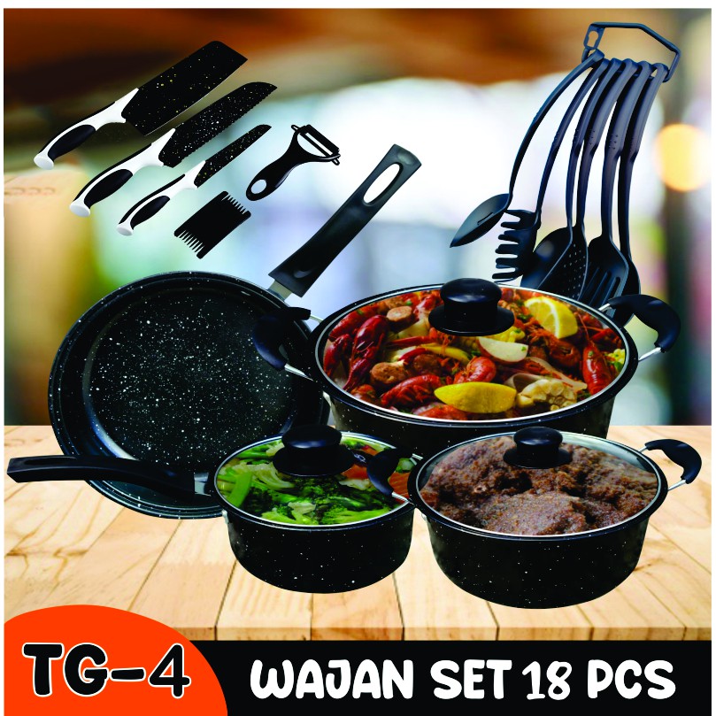 Wajan enamel 13 pcs dan 18 pcs plus pisau j13 wajan anti lengket dan anti karat peralatan masak