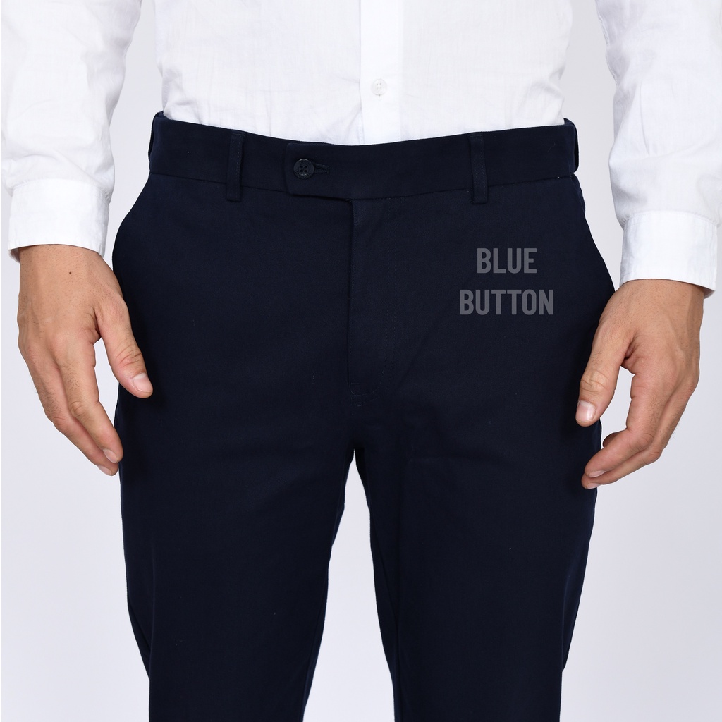 BlueButton Smart Chino Ankle Pants Slim Fit Kekinian Celana Panjang Chino Formal Kerja - Navy