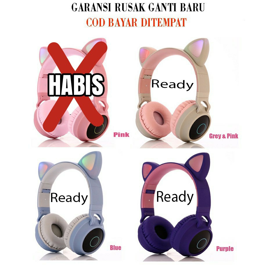 (COD) Headphone Bluetooth Telinga Kucing Lucu Perempuan