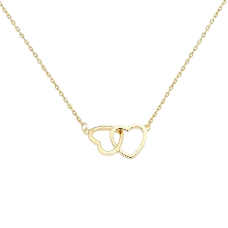 Kalung Choker Rantai Klavikula Desain Hati Ganda Warna Silver Untuk Wanita