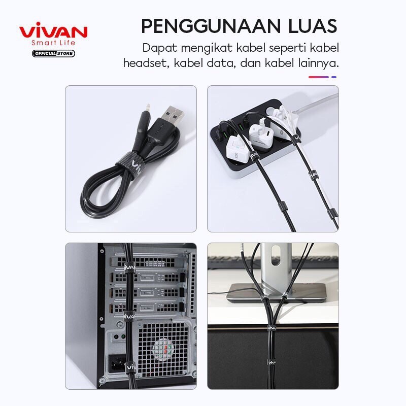 VIVAN Reusable Velcro Strap Cable Ties Pengikat Perekat Penjepit Kabel VVT