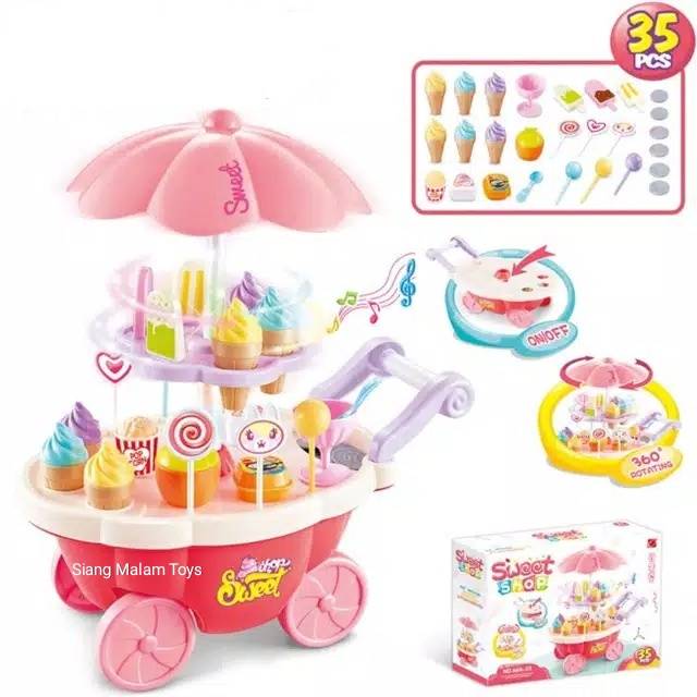 Mainan Anak Cewek Gerobak Es Krim Ice Cream bisa dorong ada musik dan lampu