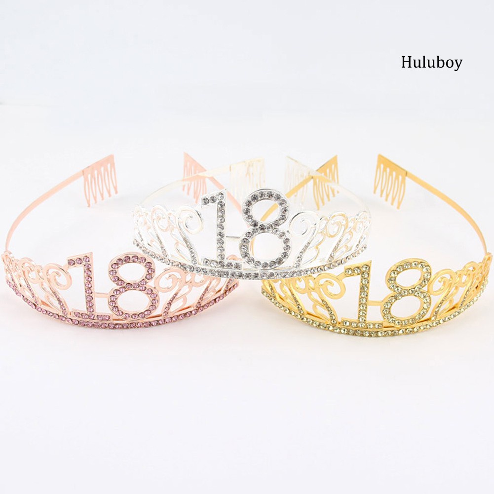 HLB~10/18/21/30/40/50 Birthday Party Tiara Rhinestone Headband Hair Loop Crown Decor