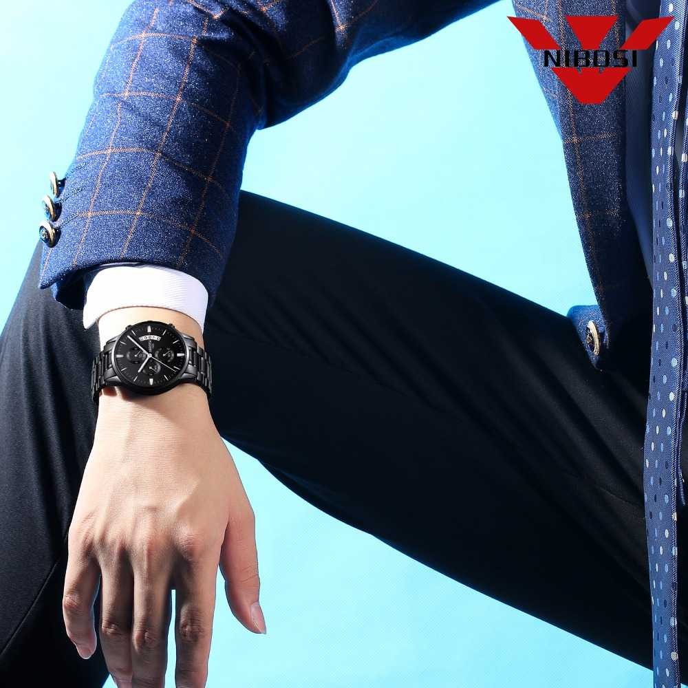 NIBOSI Jam Tangan Kasual Pria JT 85 Wristwatch Cowok Stainless Steel Keren Cowo Kekinian Waterproof