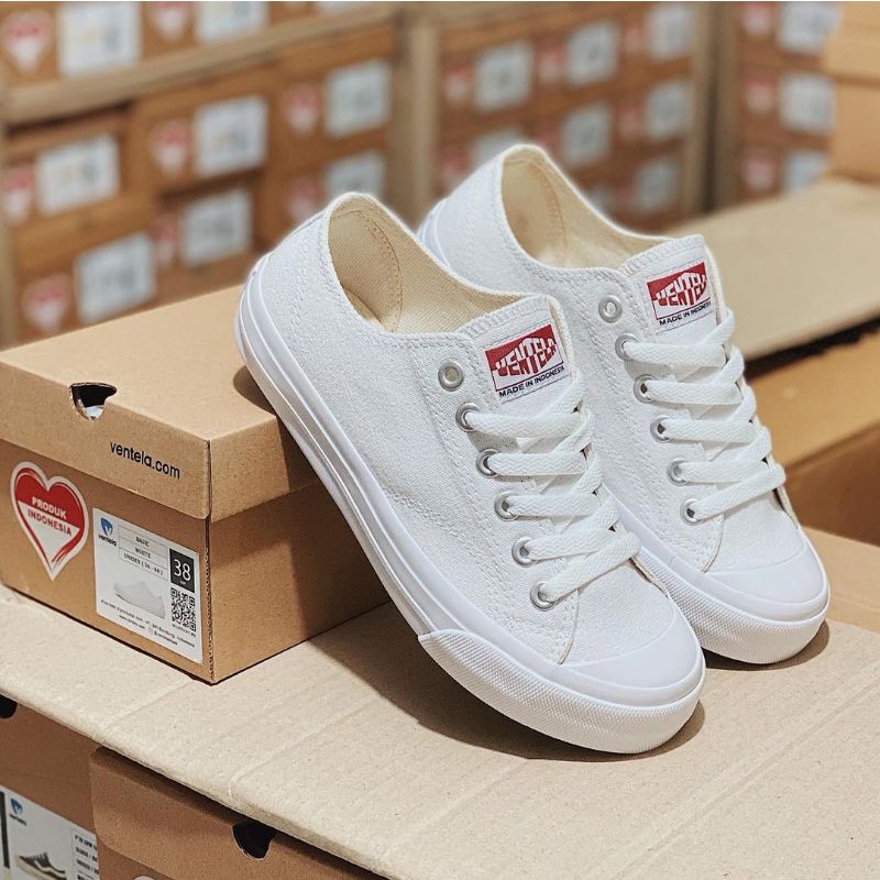 Sepatu Vantela Basic Low Black Natural Ventela Black White Original 100%-All White