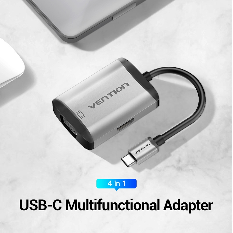 Vention Usb C Ke Hdmi Vga Adapter Usb C Hub Dengan 4k Hdmi 1080p Vga Usb 3.0 Pd Charging Port