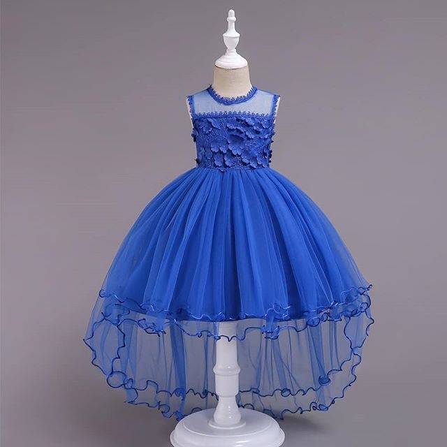 POLLY DRESS PESTA ANAK PEREMPUAN BIRU PINK / GAUN TUTU NATAL BUNGA BLUE IMPORT MURAH BAGUS