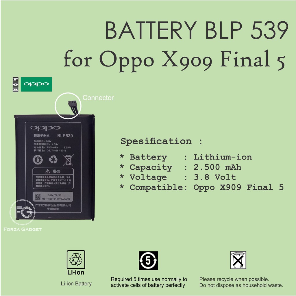 BATTERY DOUBLE POWER OPPO BLP539 FOR OPPO X909 FINAL 5 2500mAh