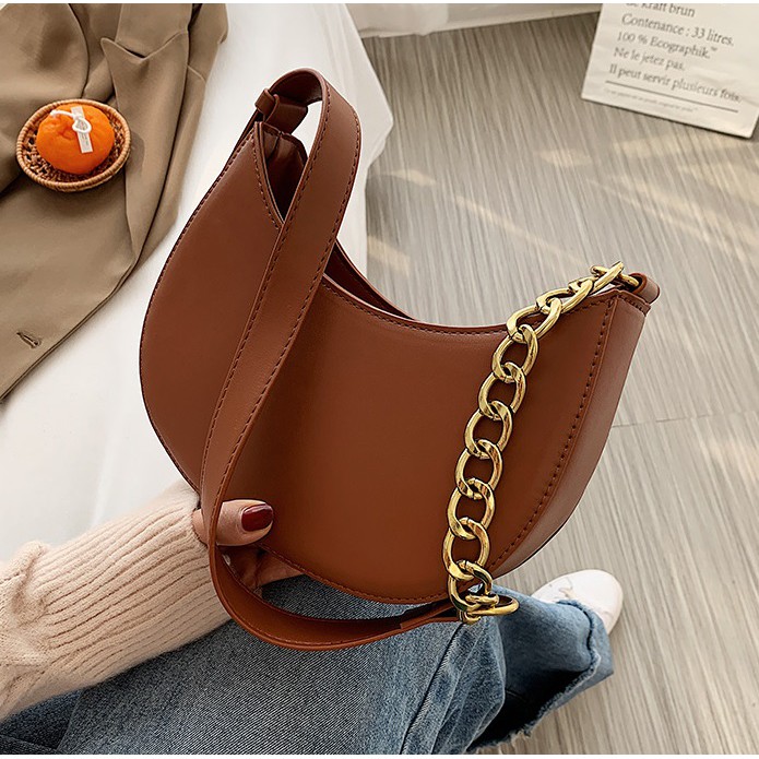 SLING BAG ALDO 2 GAYA KOREA LUCU BROWN COKLAT ROUNDED CHAIN TAS BAHU SELEMPANG AESTHETIC IMPORT