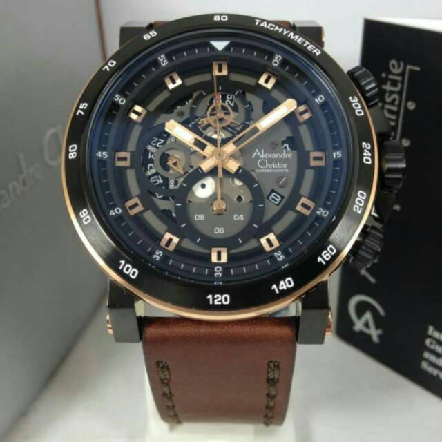 New jam pria Alexandre christie Ac6429 Leather original keren elegan kasual