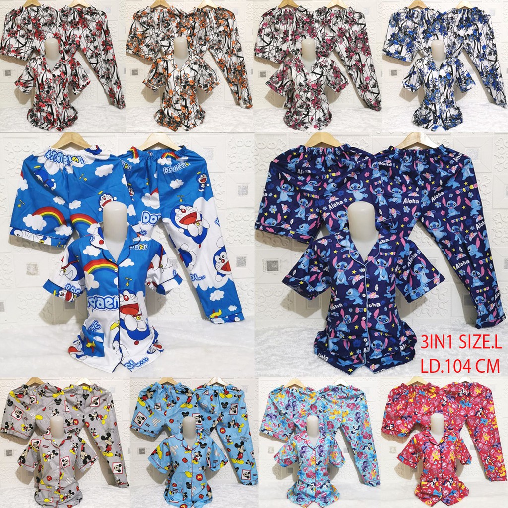 ISANNY PIYAMA SET 3IN1 SIZE L/MIKEY MANIA/PHO/ALISAH/STARMON/BAJU TIDUR DEWASA/READY STOCK