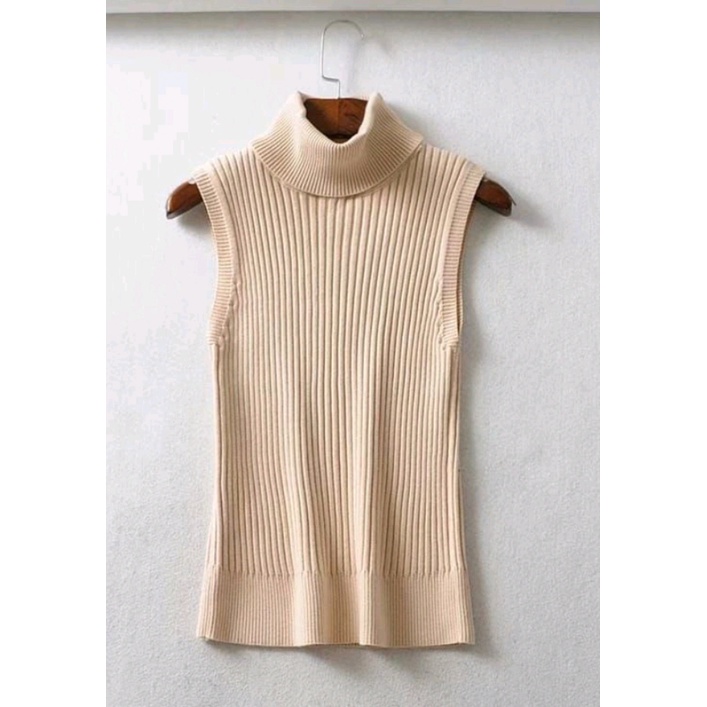 Turtle Neck Tanktop Rajut / Tank top kerah tinggi rajut wanita / Inner Manset