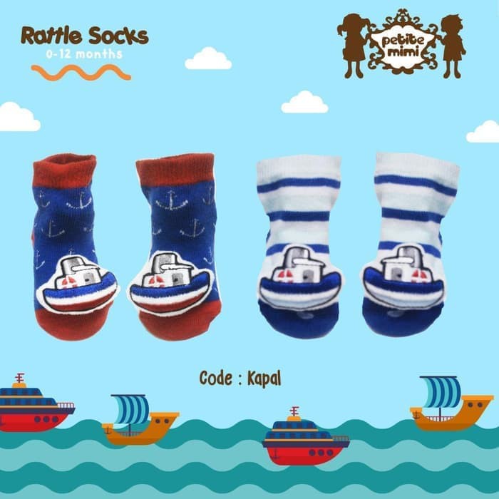 2 Psg Kaos Kaki Rattle / Rattle Socks Petite Mimi 0-12 bulan SNI 2 PASANG