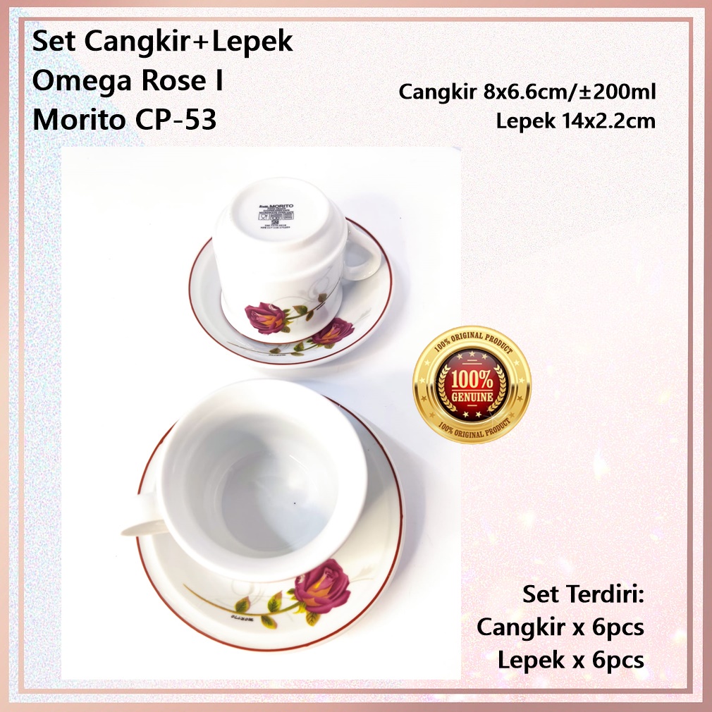 [Set 12pcs] Set Cangkir+Lepek Keramik Omega Rose I MORITO CP-53