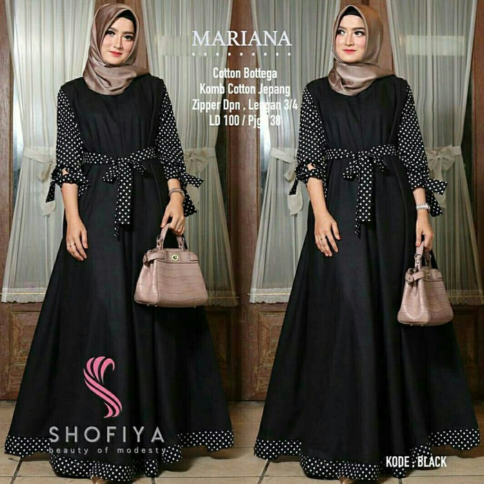 Baju muslim wanita SHOFIYA MARIANA Design / Gamis Maxi Longdress busui polkadot hitam murah 0066