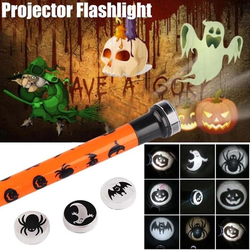 [1Piece Halloween Projector Lamp Flashlight][ 5 Patterns Cartoon  lens For Decoration Haunted House][Children's Party Gift]