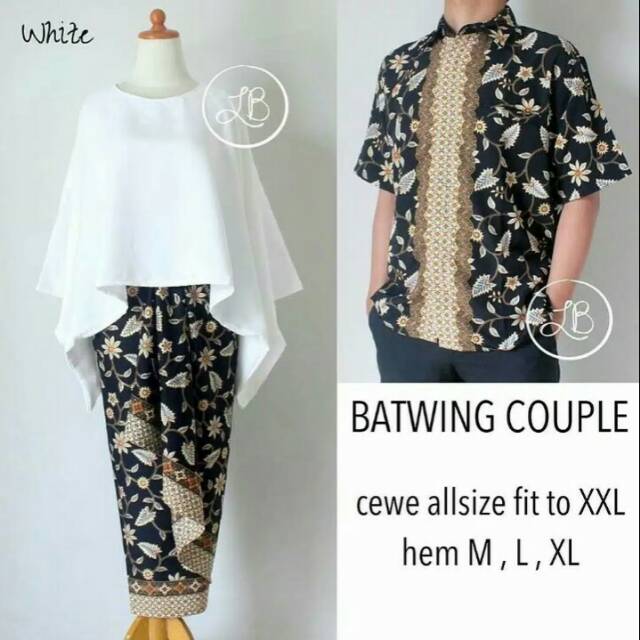 KEBAYA COUPLE SET BATWING ROK LILIT/PUTIH