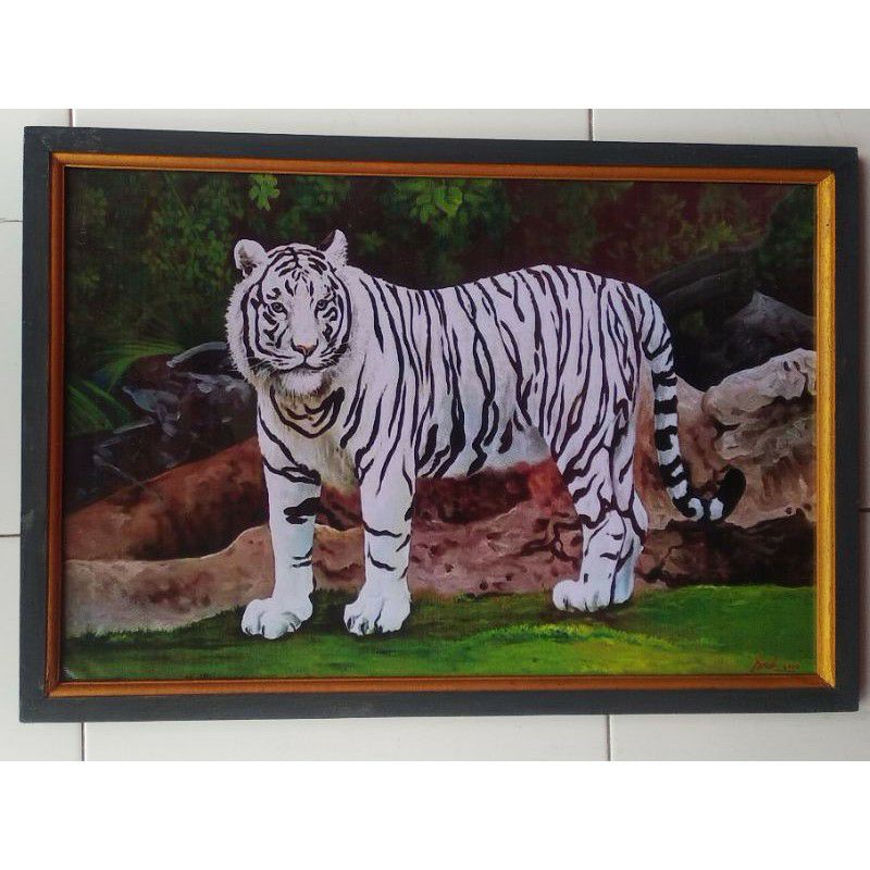 lukisan cetak Macan putih plus bingkai UK 65×45.