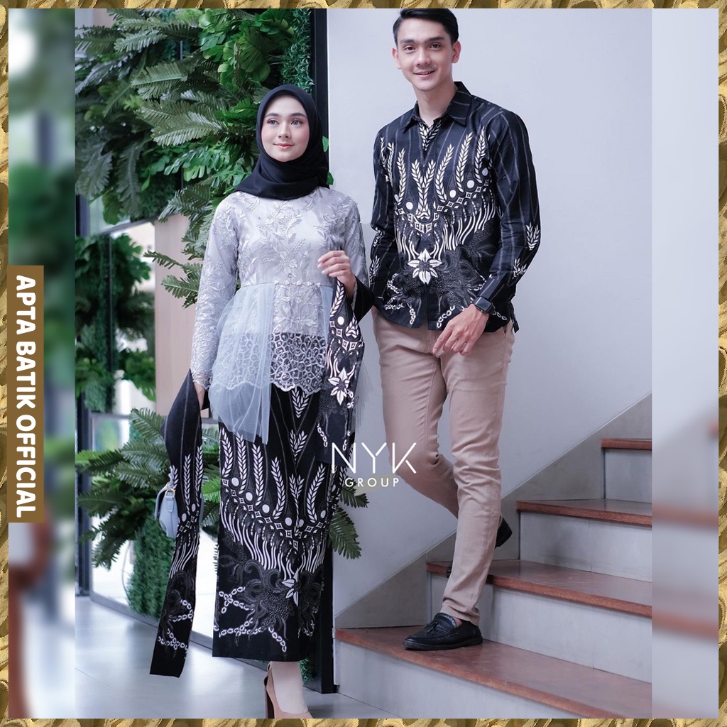 Batik Couple Clara Grey - Couple Batik Tulle Mutiara -KEBAYA COUPLE SEMI PRANCIS Katun Couple Annisa