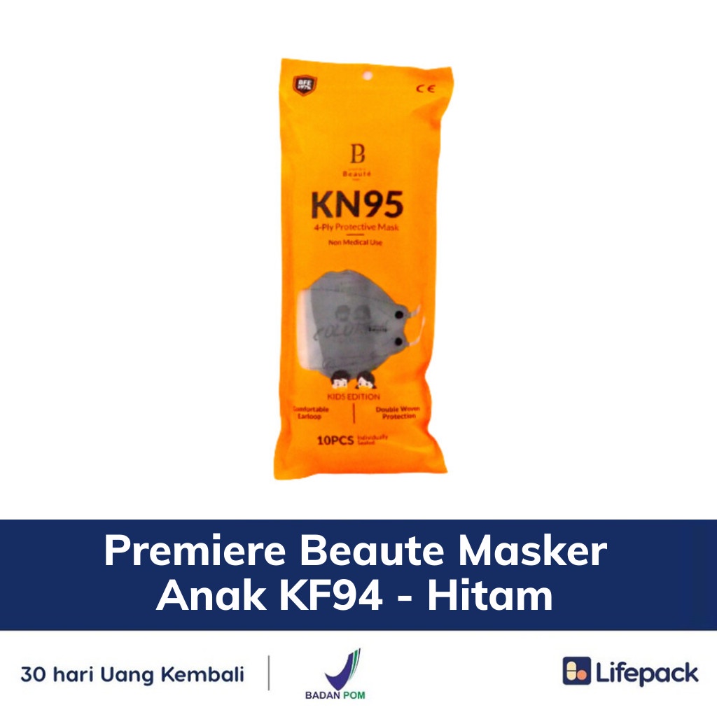 Premiere Beaute Masker Anak KN95 - Masker Pelindung Debu, Bakteri, dan Virus - LIFEPACK-Hitam