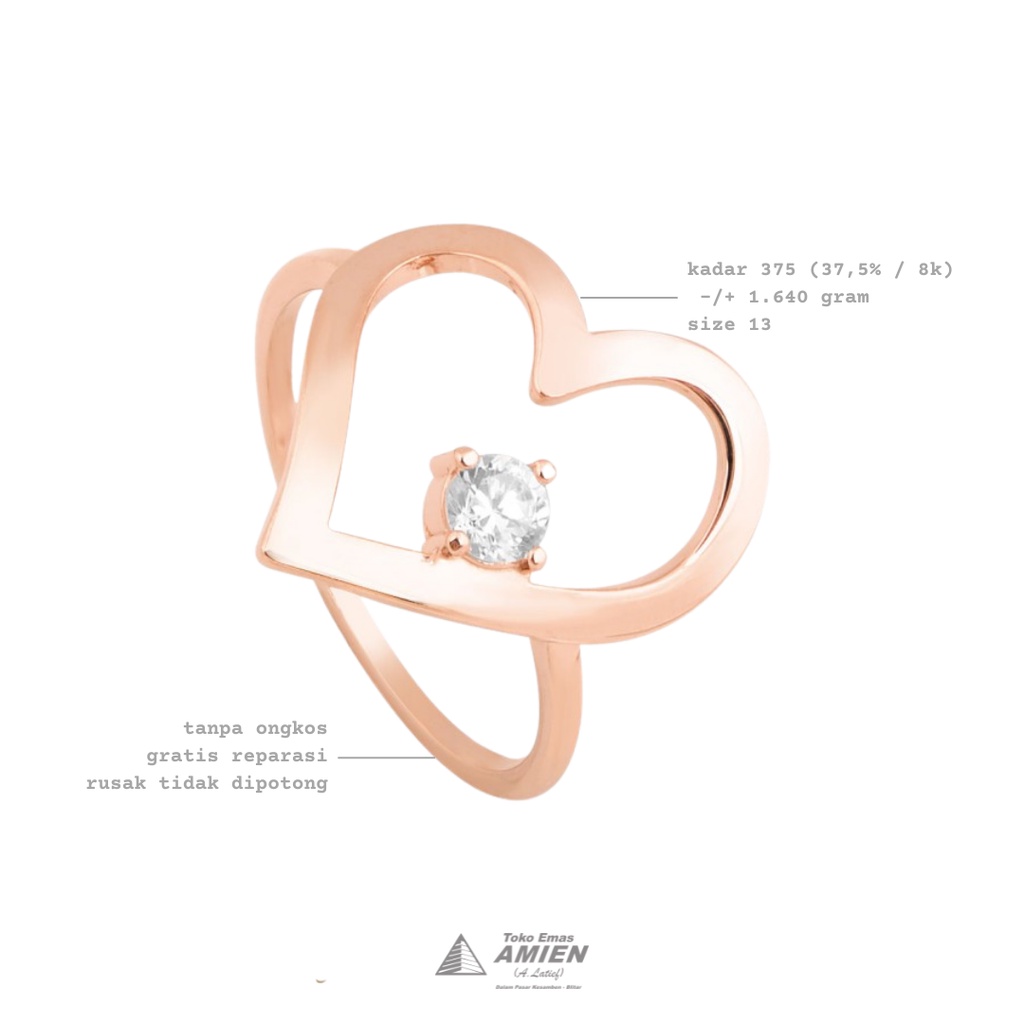 Toko Emas Amien Cincin Emas Asli UBS Kadar 375 (37,5% / 8K) 1.640 Gram - Millie Molly love Permata